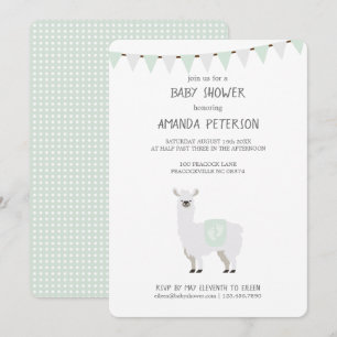Invitation Baby shower neutre de lama de genre vert et blanc