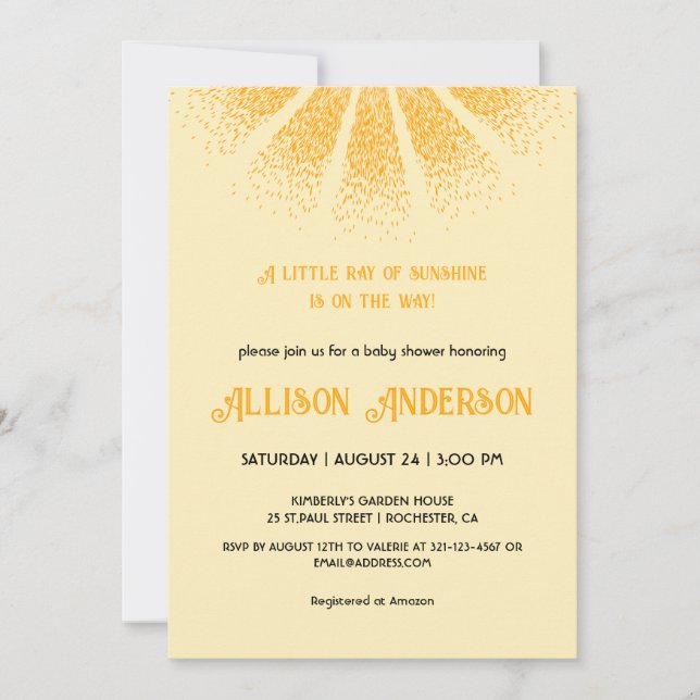 Invitation Baby shower neutre de Sunshine Genre (Devant)