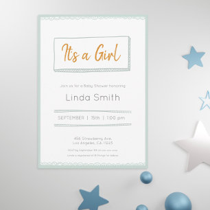 Invitation Baby shower neutre de type masculin minimaliste de