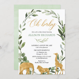 Invitation Baby shower neutre de verdure de safari de genre