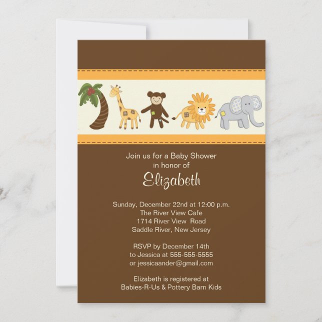 Invitation Baby shower neutre des animaux de Jungle Safari (Devant)