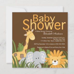 Invitation Baby shower neutre des animaux de Jungle Safari