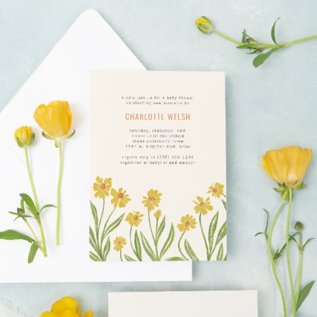 Invitation Baby shower neutre des Fleurs sauvages jaunes (Créateur téléchargé)