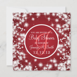 Invitation Baby shower neutre Élégant hiver étincelant rouge