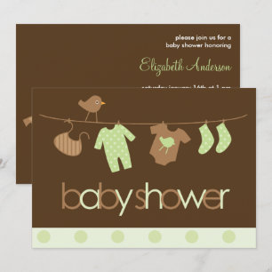 Invitation Baby shower neutre en tissu vert