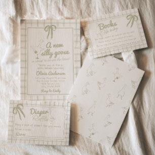 Invitation Baby shower Neutre En vichy de l'oie sotte tirée à