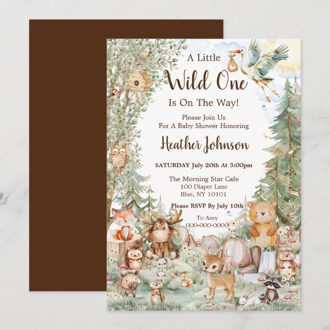 Invitation Baby shower Neutre forestier (Devant / Derrière)