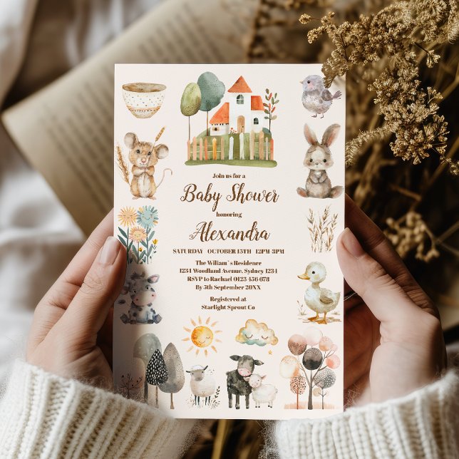 Invitation Baby shower neutre genre animal de ferme rustique (Créateur téléchargé)