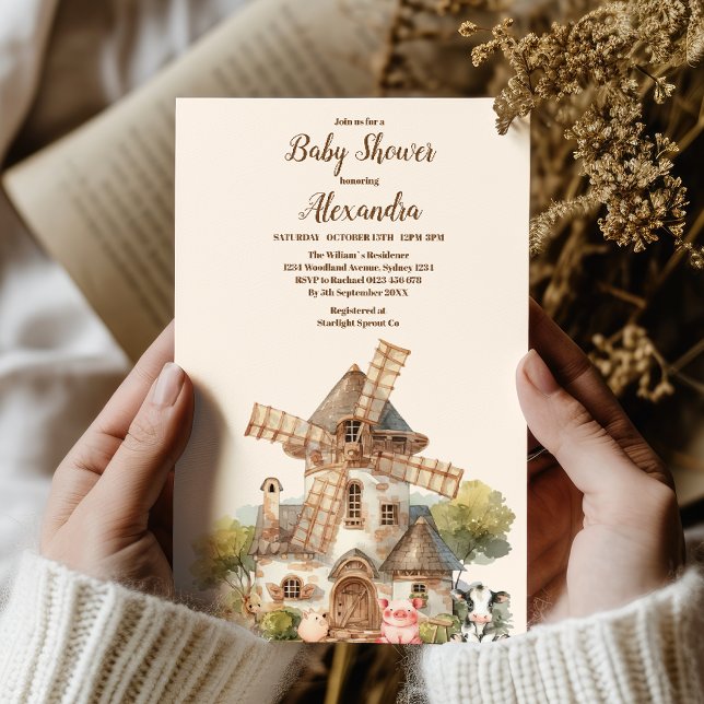 Invitation Baby shower neutre genre animal de ferme rustique (Créateur téléchargé)
