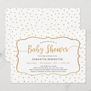 Invitation Baby shower Neutre Genre Blanc Or Point Or