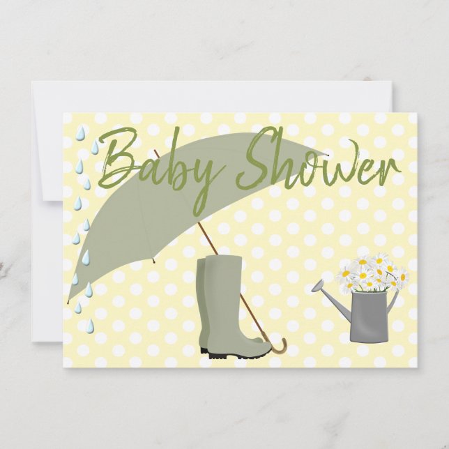 Invitation Baby shower Neutre Genre Parapluie et Bottes de pl (Devant)
