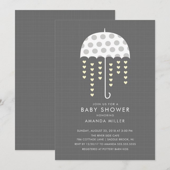 Invitation Baby shower neutre parapluie (Devant / Derrière)