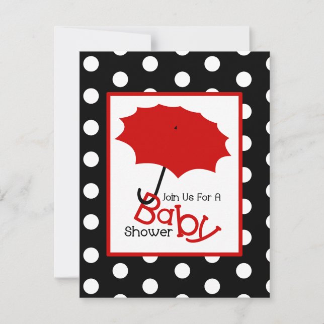 Invitation Baby shower neutre - Parapluie rouge et Pois (Devant)