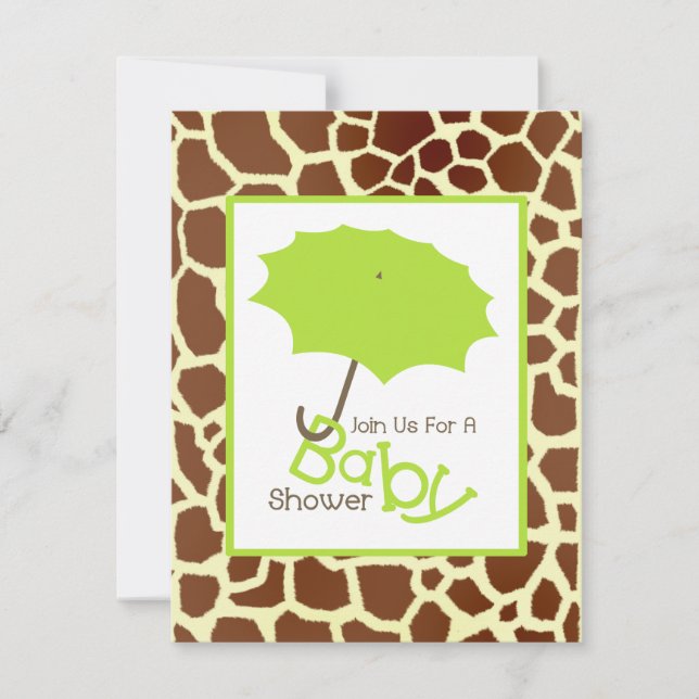 Invitation Baby shower neutre - Parapluie vert et girafe (Devant)