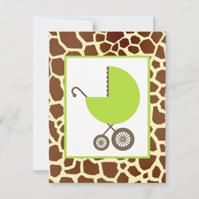 Invitation Baby shower Neutre - Porte verte et girafe Imprime (Devant)