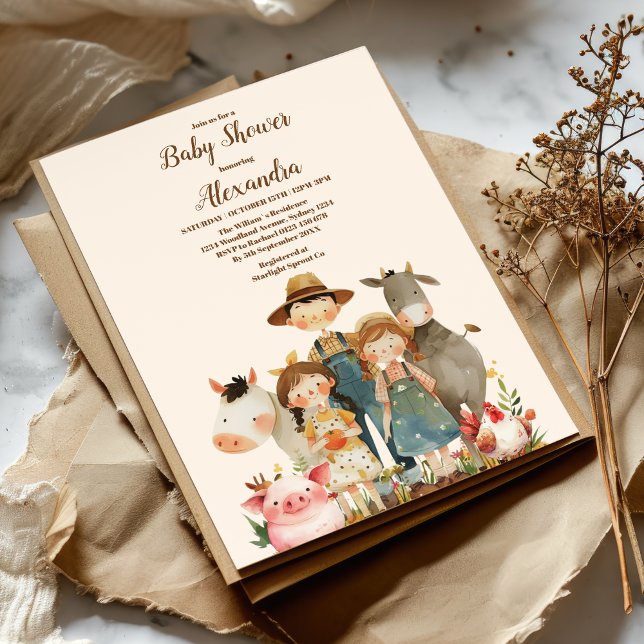 Invitation Baby shower neutre pour les animaux de ferme (Créateur téléchargé)