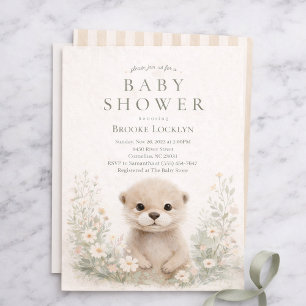 Invitation Baby shower neutre sur le thème de la loutre à l'a