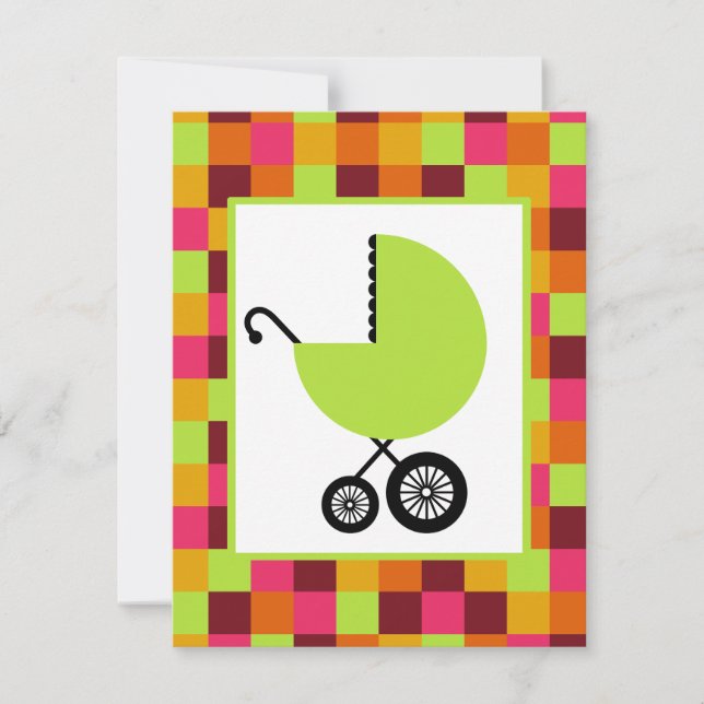 Invitation Baby shower neutre - Transport vert et bloc de cou (Devant)