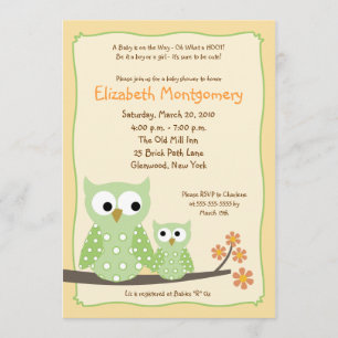 Invitation BABY SHOWER Neutre Vert HOOT OWLS 5x7