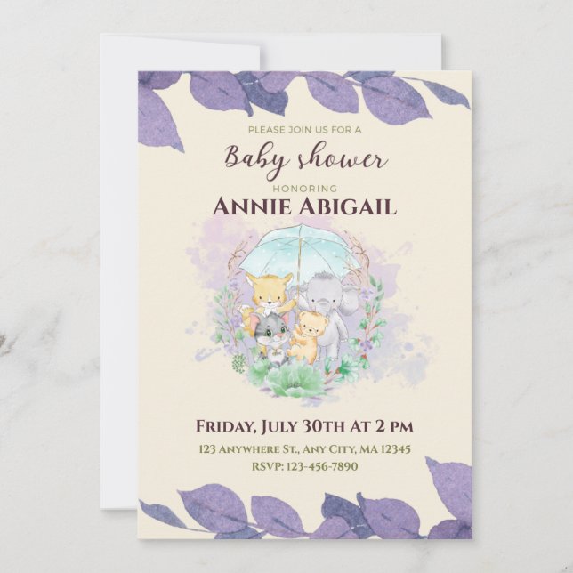 Invitation Baby shower neutre violet entre les sexes (Devant)
