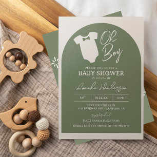 Invitation Baby Shower Nœud Papillon Vert Sauge