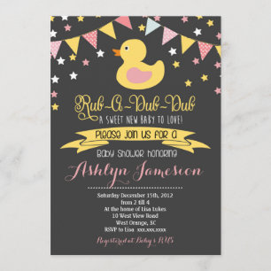 Invitation Baby shower noir en caoutchouc en vitation