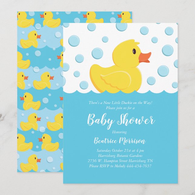 Invitation Baby shower noir en caoutchouc Jaune Sexe neutre (Devant / Derrière)