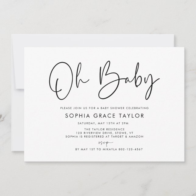 Invitation Baby shower noir et blanc Boho genre neutre (Devant)