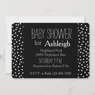Invitation Baby shower noir et blanc d'étoiles