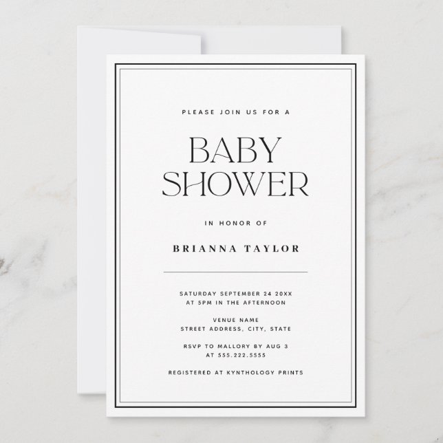 Invitation Baby shower noir et blanc moderne (Devant)