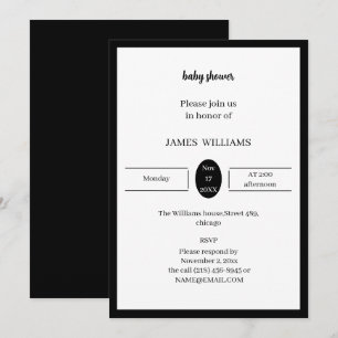 Invitation Baby shower Noir Et Blanc Simple Personnalisé