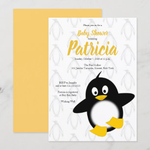 Invitation Baby shower noir jaune pingouin bébé