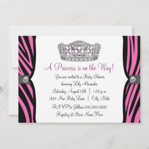 Invitation Baby shower noir rose chaud Zebra Princess