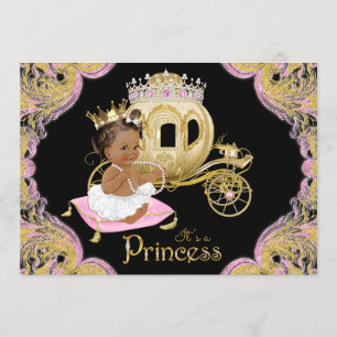 Invitation Baby shower noir rose de la princesse africaine