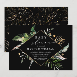 Invitation Baby shower noir sauvage Tropical Foliage