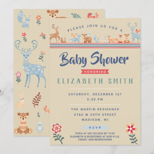 Invitation Baby shower nordique des animaux des bois