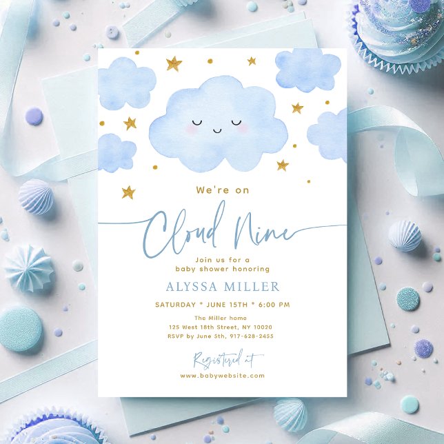 Invitation Baby Shower Nuage Bleu Rêveur Nine (Créateur téléchargé)