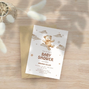 Invitation Baby shower nuage d'ours beige pastel