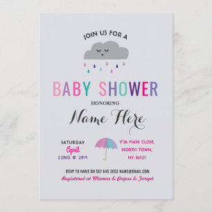 Invitation Baby shower Nuage Saupoudrer pluie rose parapluie 