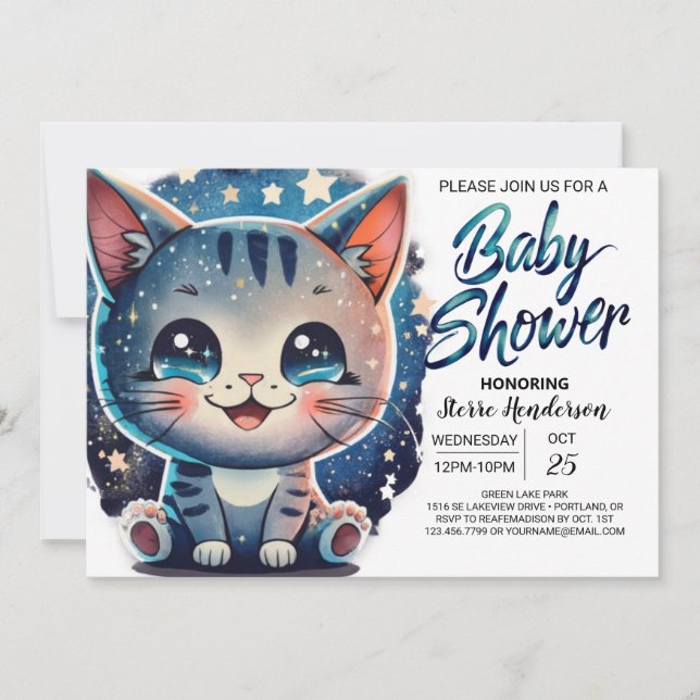 Invitation Baby shower numérique Boho Kitten (Devant)