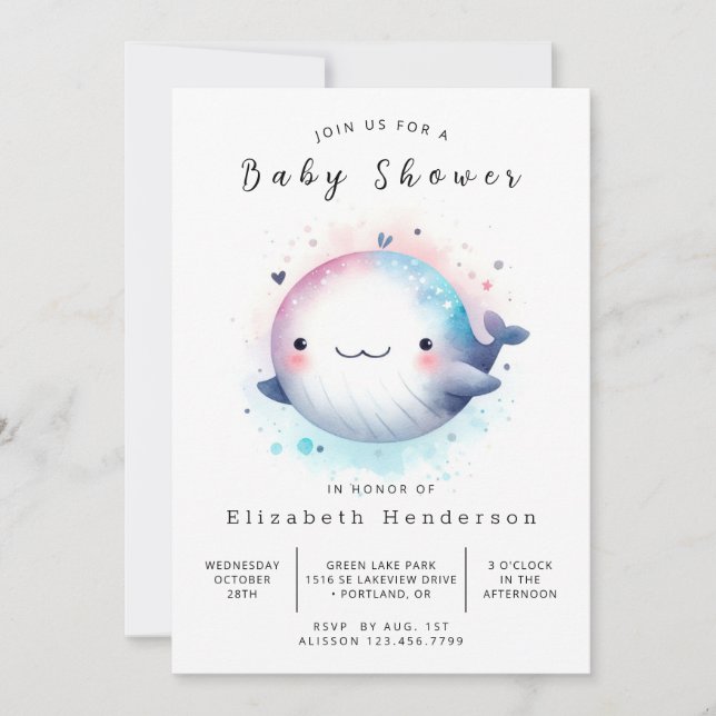Invitation Baby shower numérique classique pour baleines (Devant)