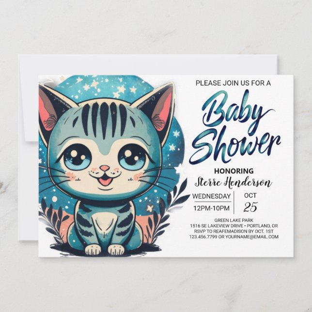 Invitation Baby shower numérique Cute Kitten (Devant)