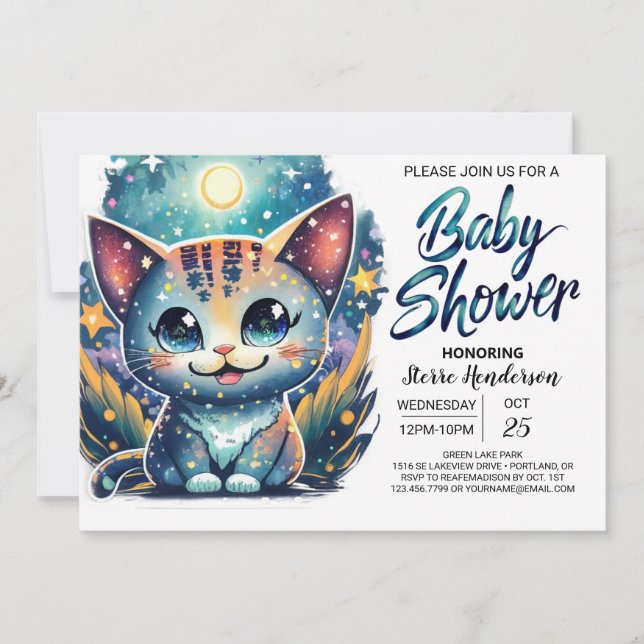 Invitation Baby shower numérique Cute Kitty (Devant)