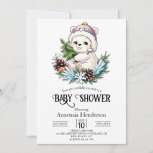 Invitation Baby shower numérique simple Ours polaire à neige