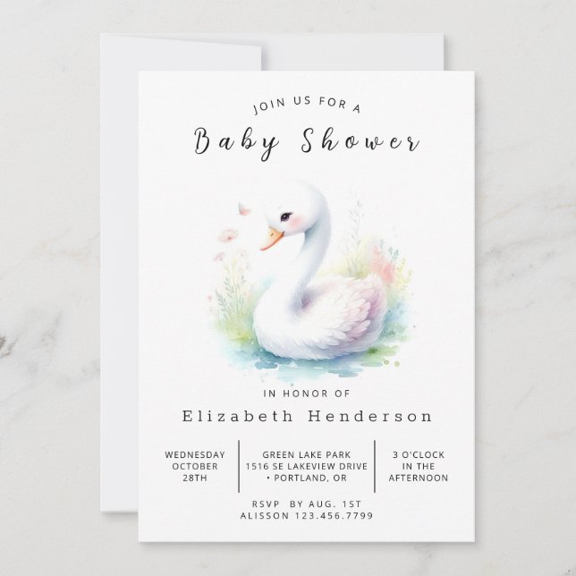 Invitation Baby shower numérique unique pour cygne (Devant)