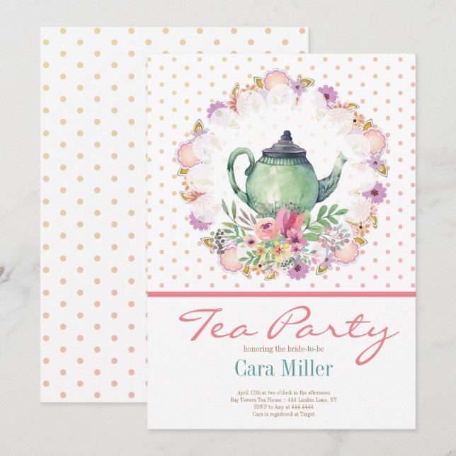 Invitation Baby shower nuptial du Tea Party (Devant / Derrière)