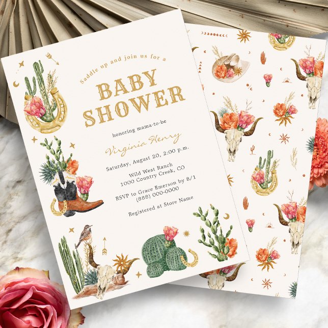 Invitation Baby shower occidental (Boho Western Watercolor Cowboy Baby Shower Invitation by Painted Paperie
)