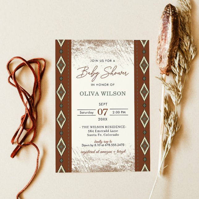 Invitation Baby shower occidental Aztèque, Boho ru (Créateur téléchargé)