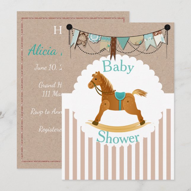 Invitation Baby shower occidental rustique de cheval de (Devant / Derrière)