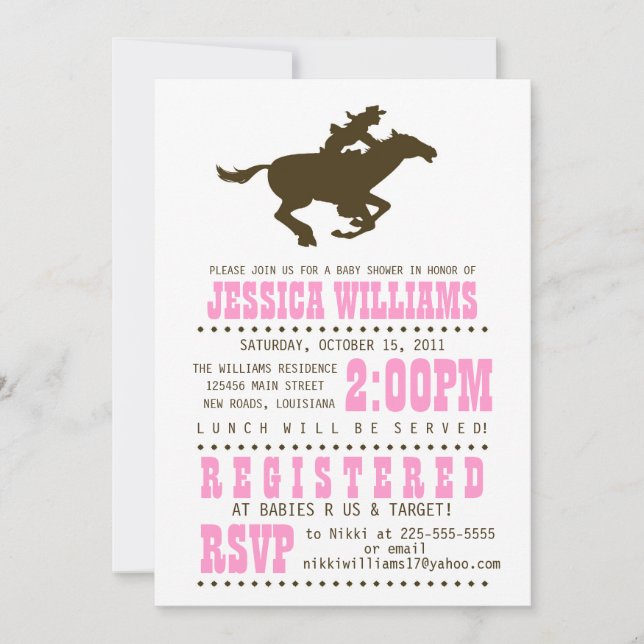 Invitation Baby shower occidental sauvage (Devant)
